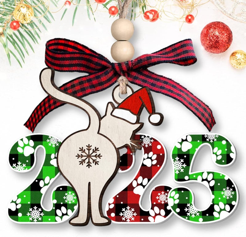 TEEBIM Cat Christmas Ornaments 2025 - Cat Funny Ornament for Tree - Cats Gifts for Women, Mom Lady, Owner - Cats Lover Gifts - Funny Christmas Ornaments - 2 Layered Wood Hanging Ornament 2025 - Image 1